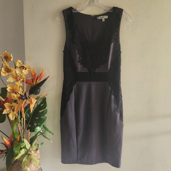 Jennifer Lopez Black Lace V-Neck Sleeveless Size 4 EUC Gray Dress - Picture 5 of 13